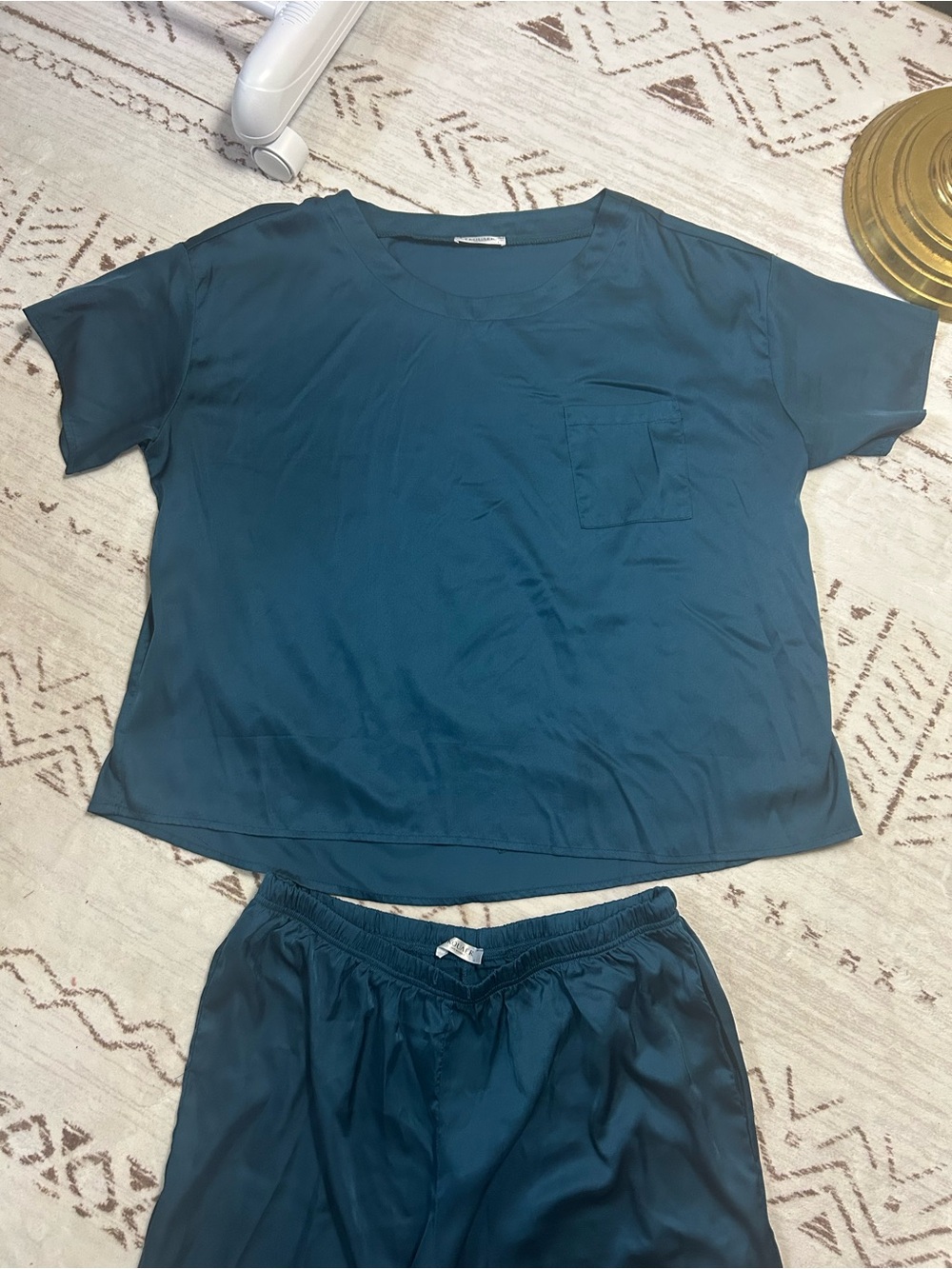 Ekouaer Silky Satin Feel Pajama Lounge Set Teal Blue Size Large Luxury - Picture 3 of 8